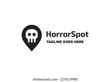 skull head bone skeleton and pin spot location logo icon vector template