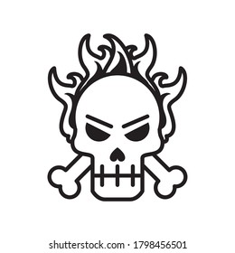 skull head with bones crossed on fire line style icon vector illustration design