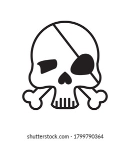 skull head with bones crossed and pirate patch line style icon vector illustration design