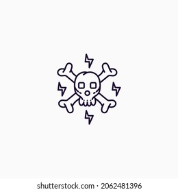 Skull Head And Bones Illustration With Outline Style