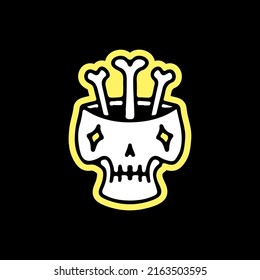 Skull head and bones, illustration for t-shirt, sticker, or apparel merchandise. With retro, and cartoon style.