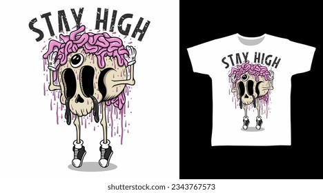 Skull head with brain doodle t shirt and apparel design concepts