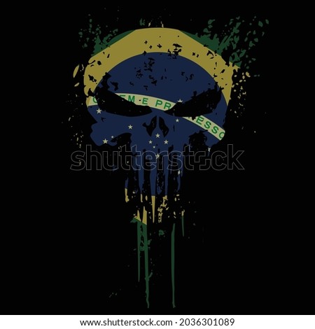 Skull head Brazil flag with grunge texture - vector t shirt design