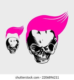 Skull Head With Bright Pink Hair