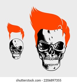 cabeza de cráneo con pelo rojo brillante
