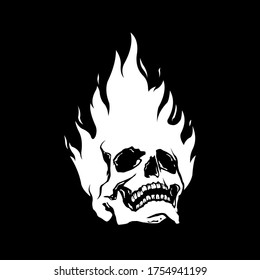 skull head burning black and white