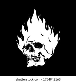 skull head burning black and white