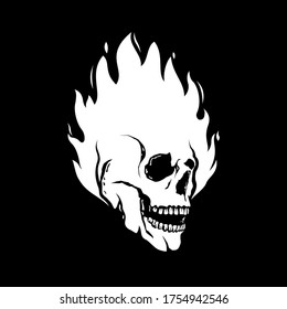 skull head burning black and white