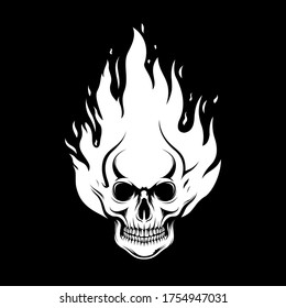 skull head burning black and white vector