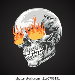 Skull head with burning eyes vector illustration