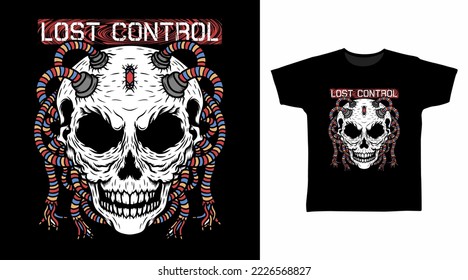 Skull head with cables tshirt design concepts