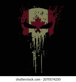 Skull head Canada flag with grunge texture - vector t shirt design