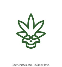 Skull head with cannabis leaf nature line simple logo template, vector illustrations for your work logo