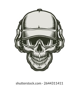 skull head with a cap and headphone