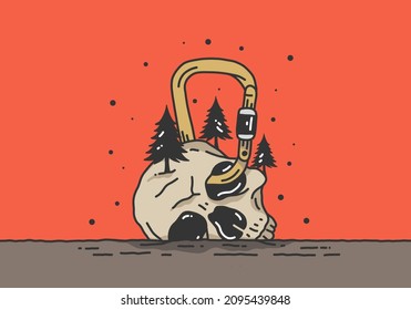 Skull head and carabiner illustration design