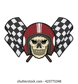 Skull Head with checkered flag racing