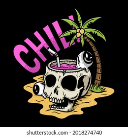 Skull head chill with eyes detailed vector illustration design concept