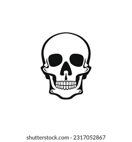 Skull head Clip art of bone face silhouette vector, Calavera symbol, halloween icon, skeleton tattoo. isolated on white background.