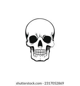 Skull head Clip art of bone face silhouette vector, Calavera symbol, halloween icon, skeleton tattoo. isolated on white background.