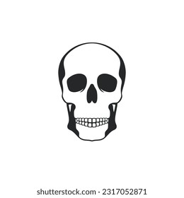 Skull head Clip art of bone face silhouette vector, Calavera symbol, halloween icon, skeleton tattoo. isolated on white background.