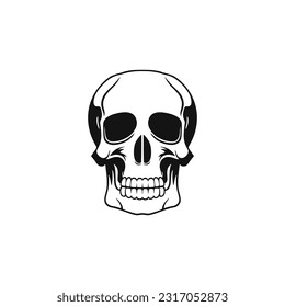 Skull head Clip art of bone face silhouette vector, Calavera symbol, halloween icon, skeleton tattoo. isolated on white background.