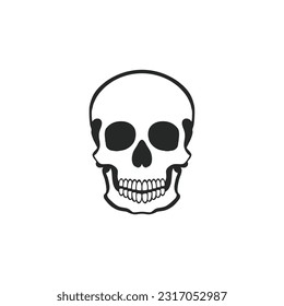 Skull head Clip art of bone face silhouette vector, Calavera symbol, halloween icon, skeleton tattoo. isolated on white background.