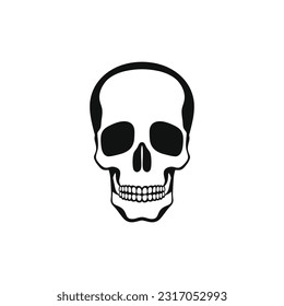 Skull head Clip art of bone face silhouette vector, Calavera symbol, halloween icon, skeleton tattoo. isolated on white background.