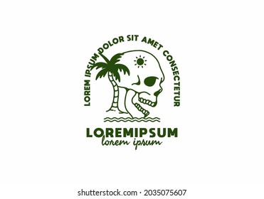 Skull head and coconut tree with lorem ipsum text design