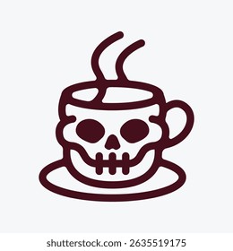 Skull Head for Coffee Mug Logo Concept with Outline Style