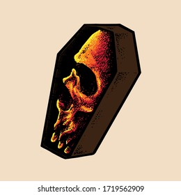 Skull head coffin design illustration 