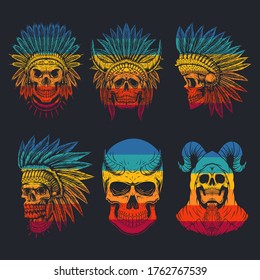 ilustración retro vectorial de la colección de cabezas de cráneo para su empresa o marca