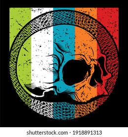 Skull head with colorful shape detailed vector illustration design