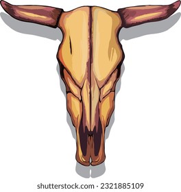 skull head cow long horn hand drawn vector cartoon illustration colored design 