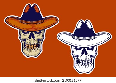 skull head with cowboy hat vector illustration