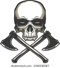 Skull head with cross axe vector logo