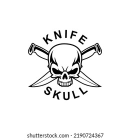 skull head cross blade black and white vintage template for labels, emblems, badges or logo design template