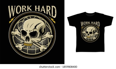 Skull head and cross bone with typography detailed vector illustration design