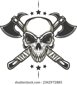Skull head with crossbone axe mascot logo vector illustration
