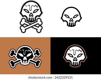 Skull head and crossbones artwork illustration. Vector skull head cartoon illustration