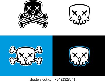 Skull head and crossbones artwork illustration. Vector skull head cartoon illustration