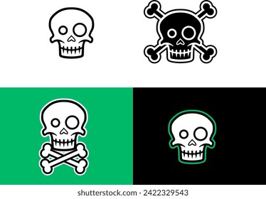 Skull head and crossbones artwork illustration. Vector skull head cartoon illustration