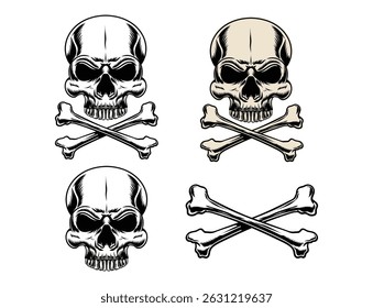 Skull head with crossbones vector set 