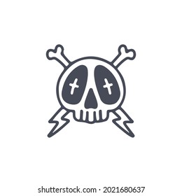 Skull head with crossed bones and lightning illustration. Vector graphics for t-shirt prints and other uses.