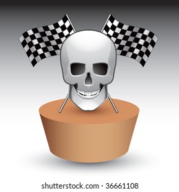 skull head with crossed checkered flags on patch