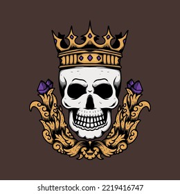 skull head crown king ornament illustration