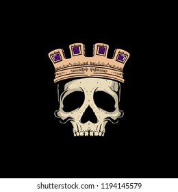 skull head with crown vector retro style