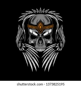 Skull head crown with wings vector illustration art, design for t-shirt and other - vector.