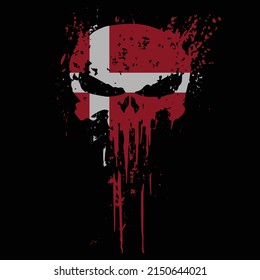 Bandera de Dinamarca de la cabeza de cráneo con vector de textura gruesa