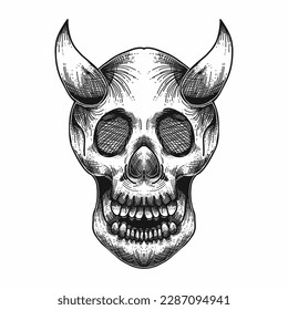 skull head with detailed line art