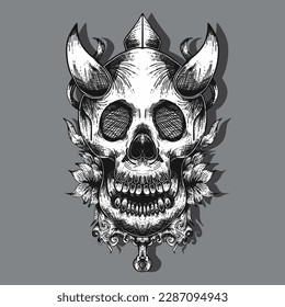 skull head with detailed line art